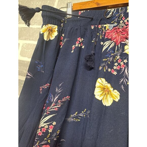 Torrid Womens Navy Floral Waist Elastic Tassel Maxi Skirt - Picture 6 of 7